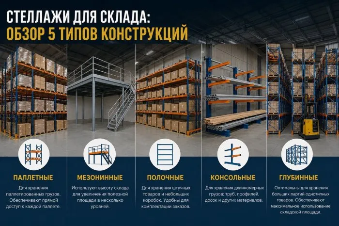 Стеллажи для склада: обзор 5 типов конструкций