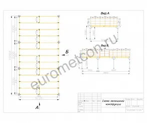 Мезонин на колоннах 5х10м, h=2.5м 450кг/м2